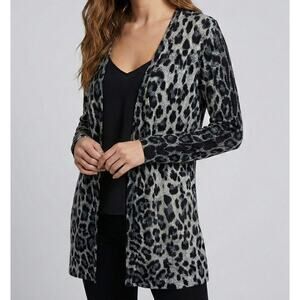 Hawthorne Womens XL Black Leopard Print Black Gray Open Cardigan